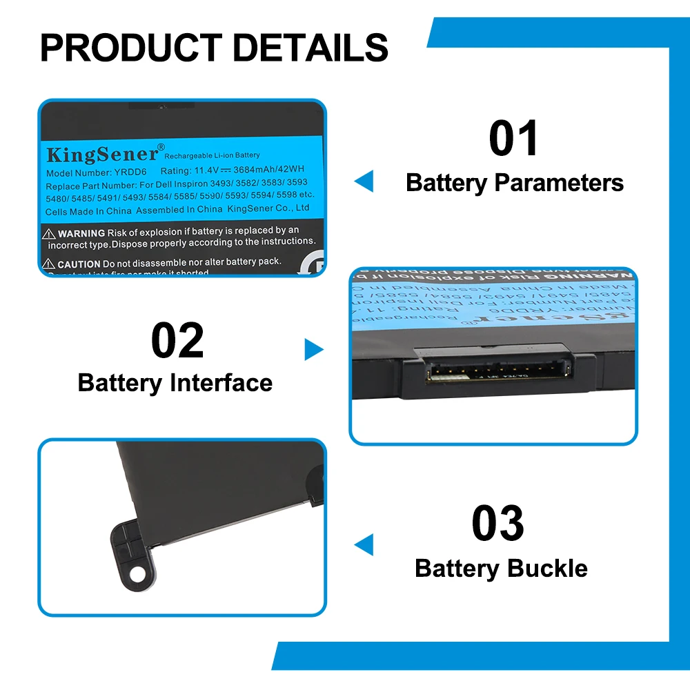 KingSener YRDD6 Battery for DELL Inspiron 5482 5480 5481 5485 5491 5591 5593 3583 3310 2-in-1 3493 3582 3593 3793 5584 5493