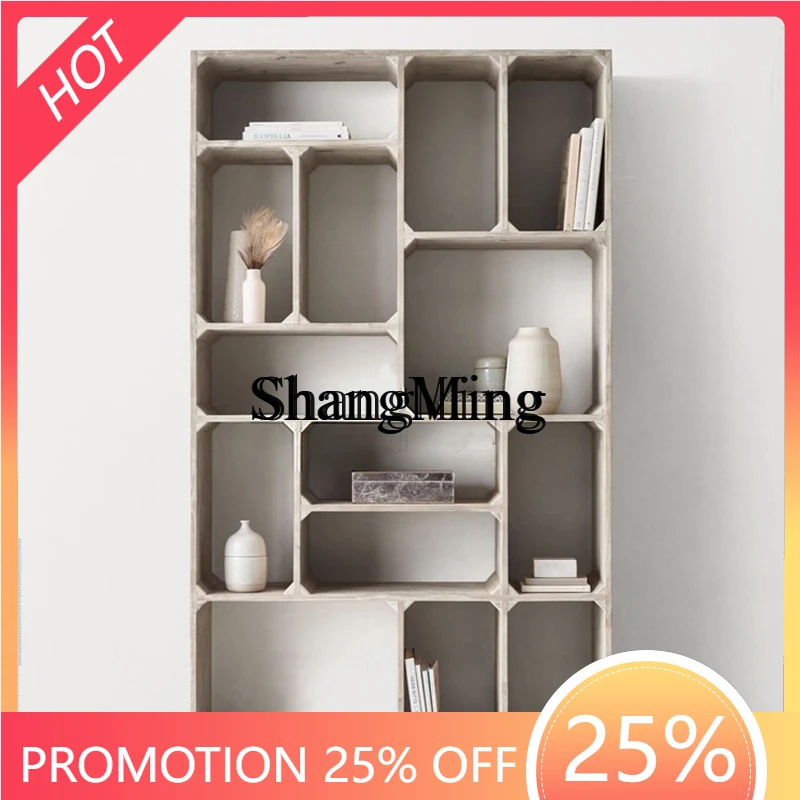 

CL wabi-sabi wind all solid wood bookcase old retro homestay art bookshelf display multi-layer small lattice side cabinet