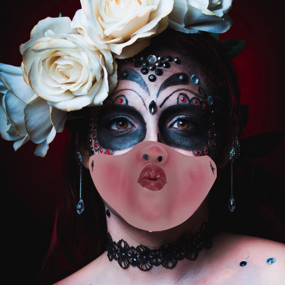 

1 set Vampire Costume Halloween Funny Half Face for Party Cosplay Festival Light Soft Comfortable Halloween Mask Party Festival