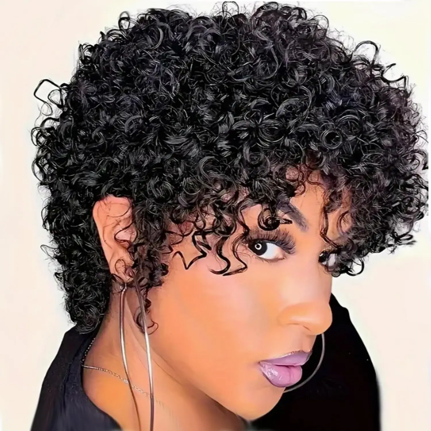 شعر بشري قصير مجعد شعر مستعار مع بانج مجعد عابث قطع الباروكات للنساء السود ريمي الشعر البشري آلة صنع الباروكات للاستخدام اليومي