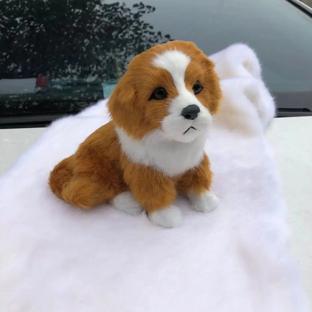 18x17cm Yellow & White Pekingese Dog Model Realistic Plastic & Fur Squating Dog Collectible Gift