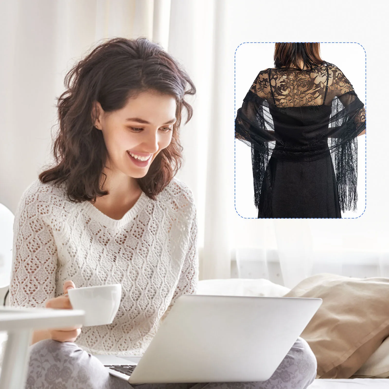 

1pc Elegant Shawl Wedding Lace Cape Lightweight Breathable Dress Cover Up Formal Scarf Wrap Reusable Soft Skin-Friendly Durable