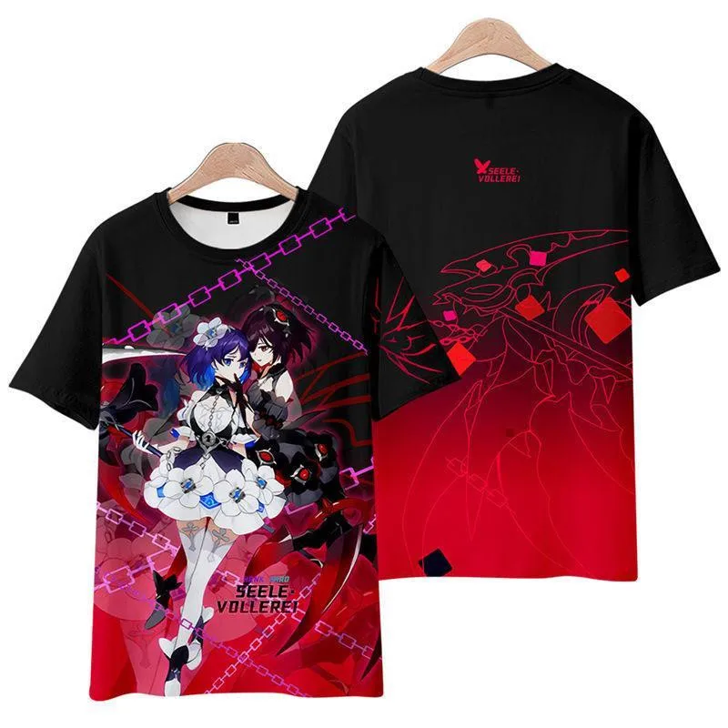 Camiseta con estampado 3D de Honkai Impact 3, ropa de calle de juego Popular Harajuku, cuello redondo, manga corta, moda de verano