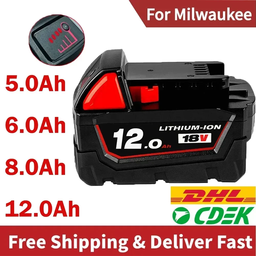 Baterias recarregáveis para milwaukee m18b5 xc bateria de íon de lítio 18v 9.0/6.0/12.0ah carregador de bateria para milwaukee m18 12v ~ 18v