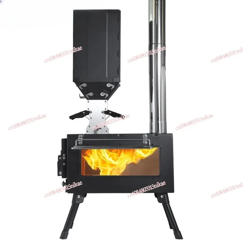 Portable Windproof Outdoor Pellet Fire Wood Heater with Burner Stove Bin for Camping Tent