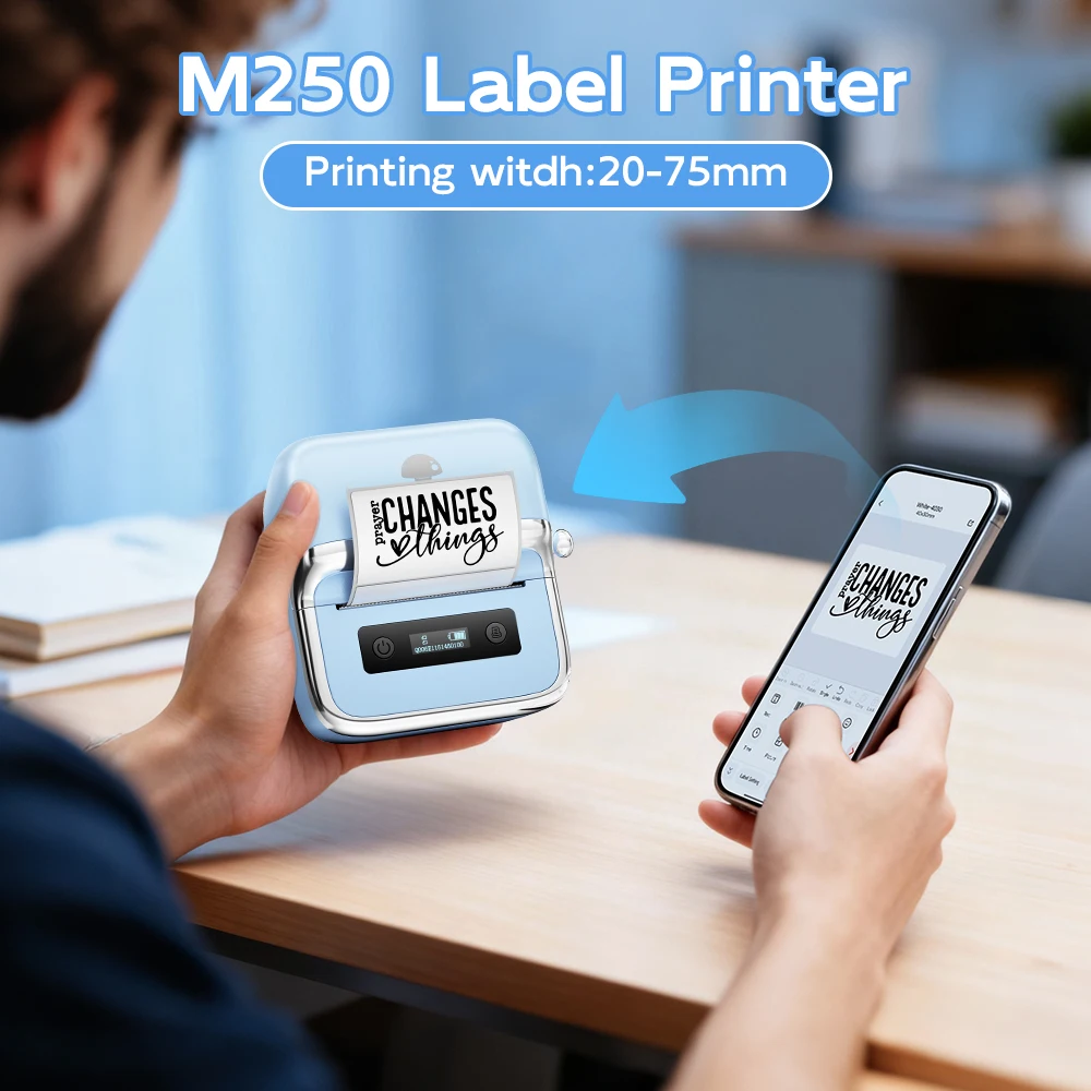 Drukarka etykiet Phomemo M250 Termiczna drukarka etykiet Bezprzewodowa drukarka etykiet Bluetooth do notatników DIY Etykiety cenowe do supermarketów