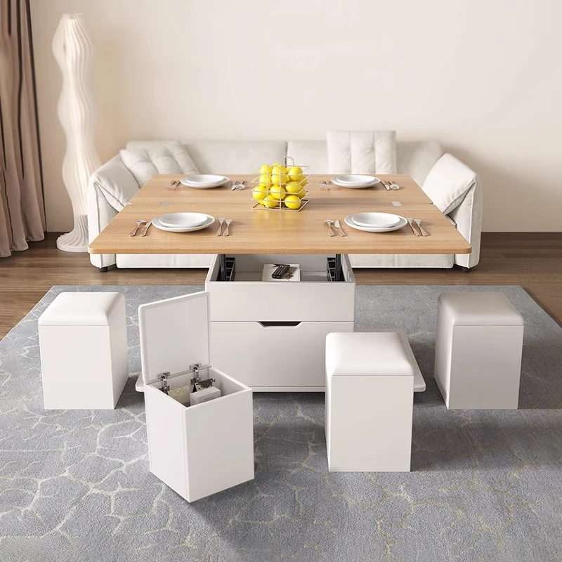 

Rock slab lift coffee table multi-functional folding dining table integrated two-in-one small apartment living room with storage