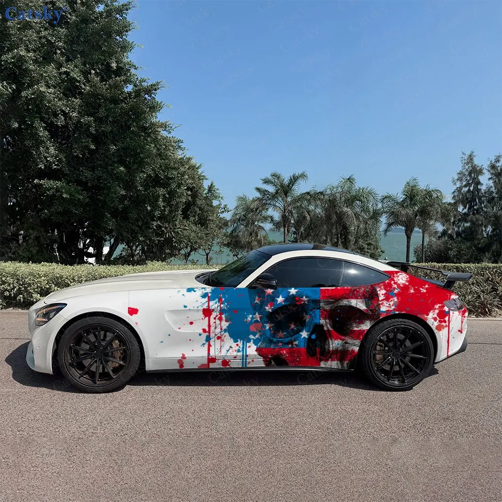 

2pcs Stars & Stripes Skull Might, Durable, Fade-resistant, Enhance Vehicle Aesthetics With Bold Artistic Design Car Vinyl Wraps