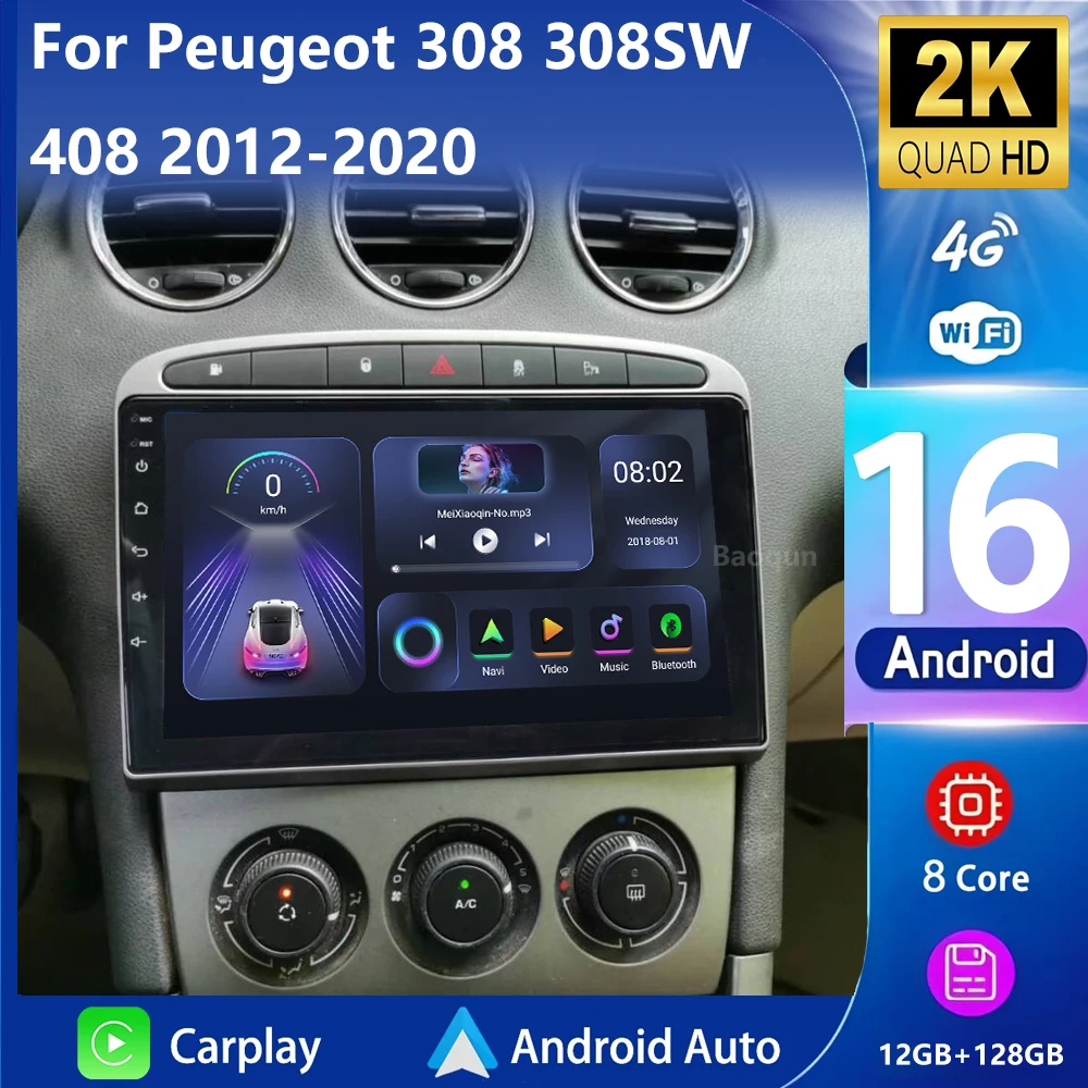 Carplay Android 16 Radio de coche GPS RDS DSP reproductor multimedia para Peugeot 408 para Peugeot 308 308SW 2din reproductor de coche android sin DVD