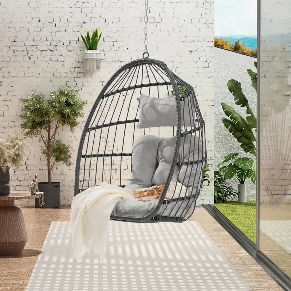 

Outdoor Hanging Egg Chair, Garden Rattan Egg Swing Chair Without Stand, Patio Wicker Swing Hanging Egg Basket Chairs, Wicker Ham