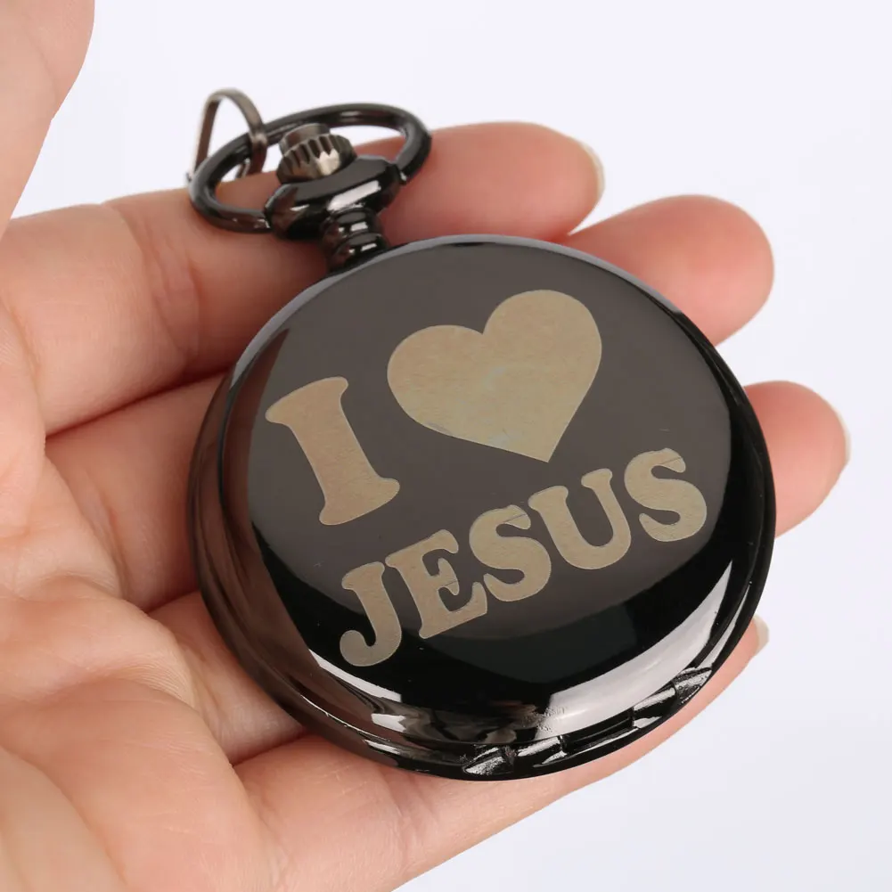 I LOVE JESUS-reloj de bolsillo de cuarzo para hombre y mujer, pulsera de mano de cuarzo negro antiguo, suave, cadena Fob, regalo, Unisex