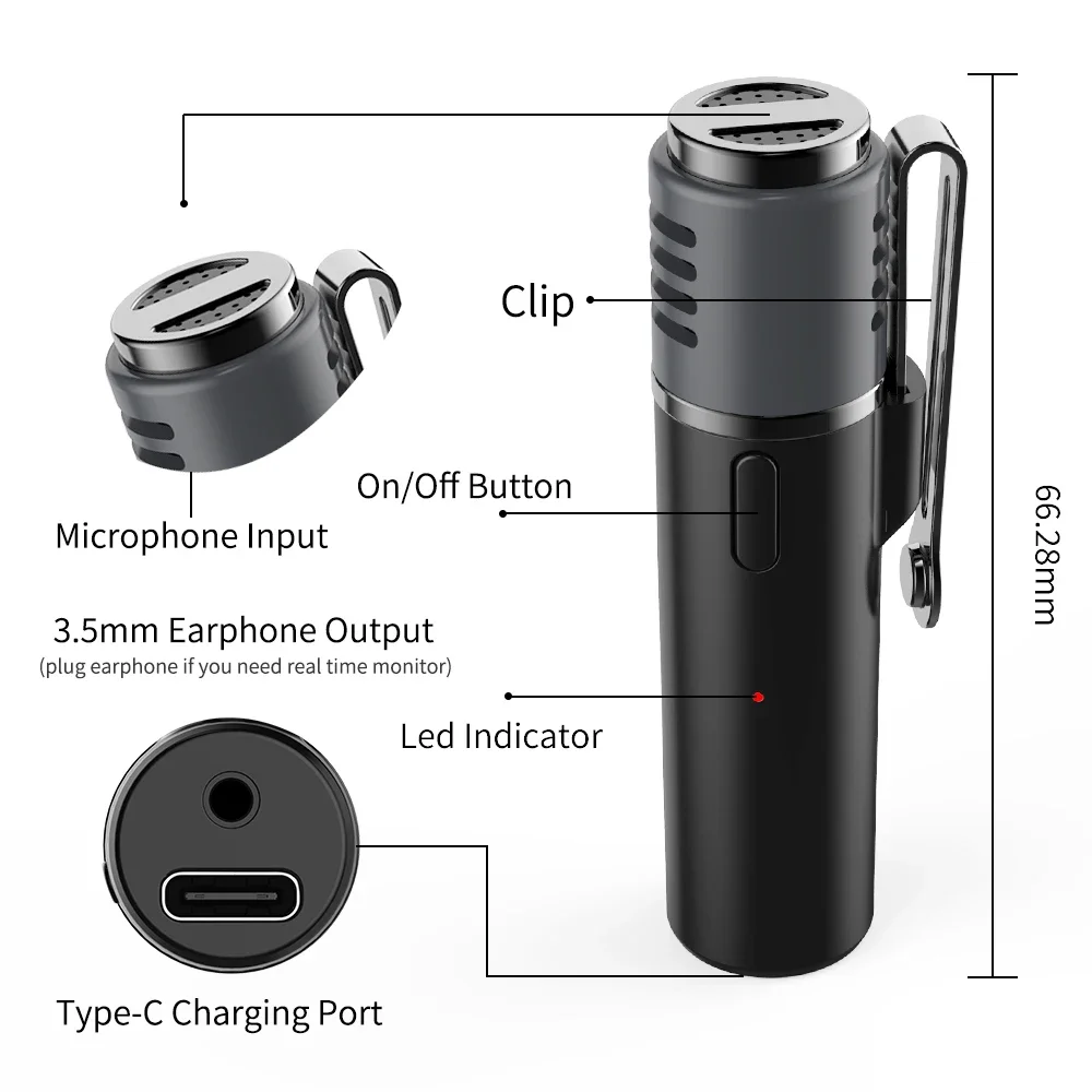 Vlogging Equipment Mobile Mini Lapel Wireless Live Streaming Bluetooth Microphone for Android Powered by Sabinetek