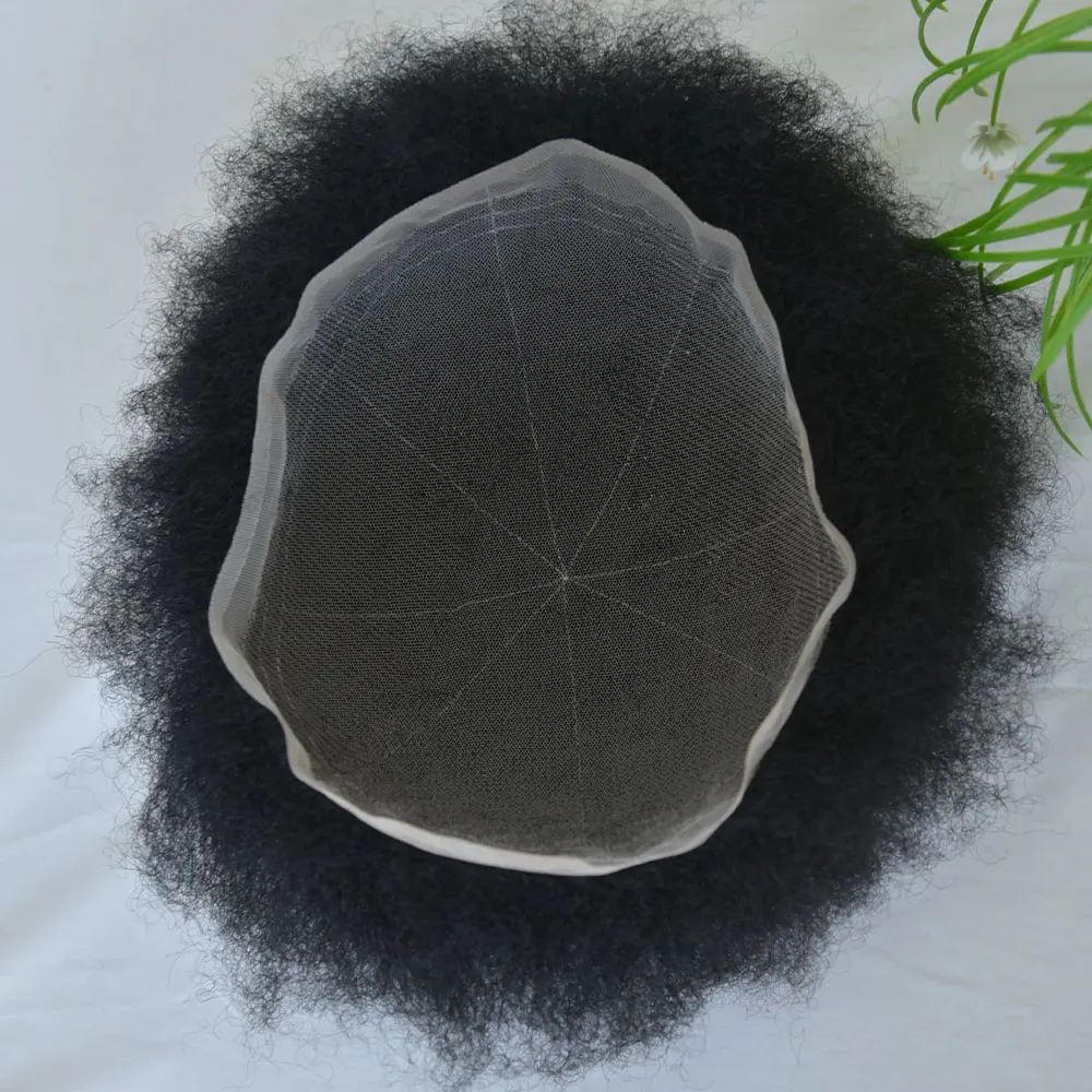 

Мужской парик Afro Curl 4MM из натуральных волос на французской кружевной основе Q6, черный, 8x10 дюймов, с эффектом естественных волос