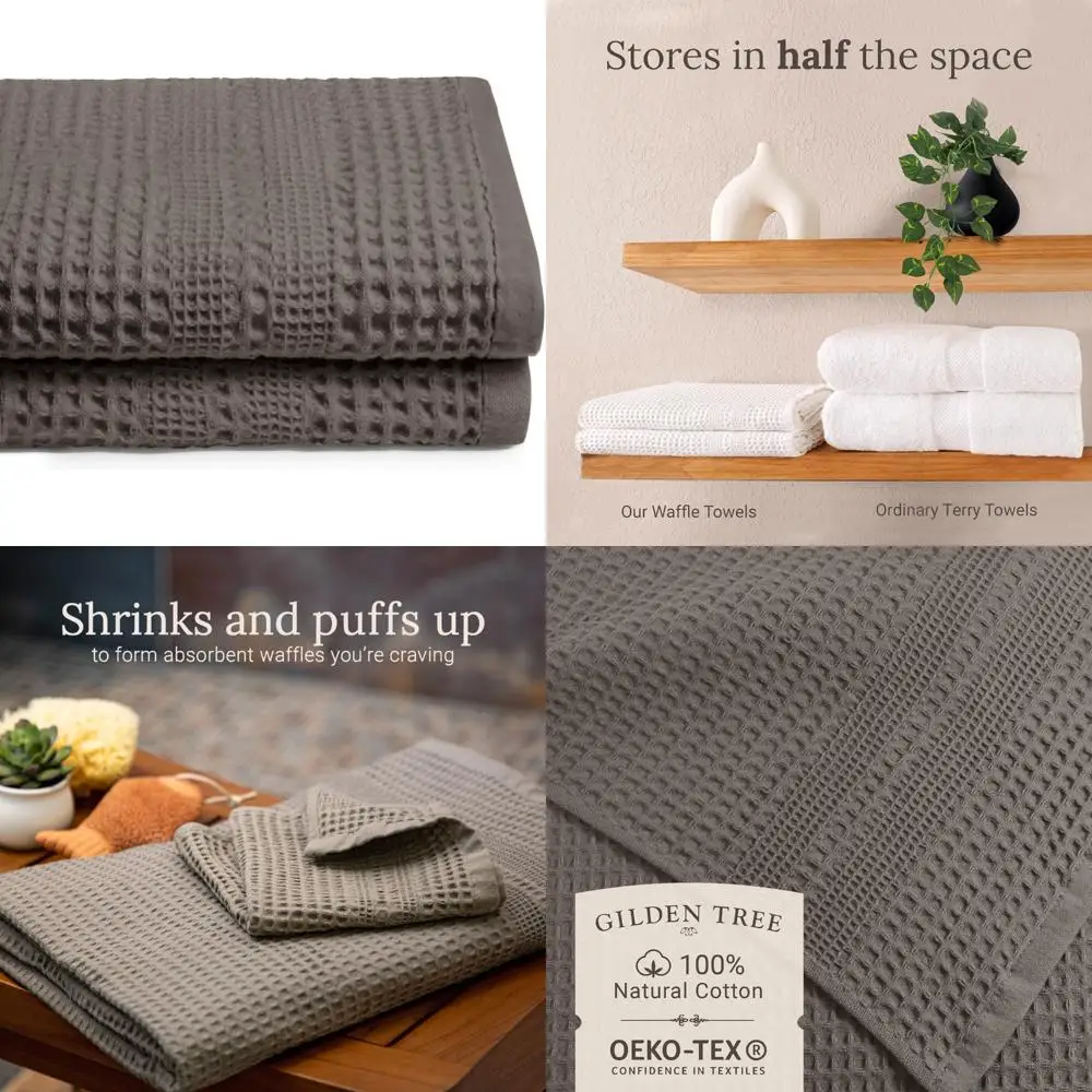 

Large Cotton Waffle Bath Towels - Quick Dry, Absorbent, Lightweight for Travel and Everyday Use