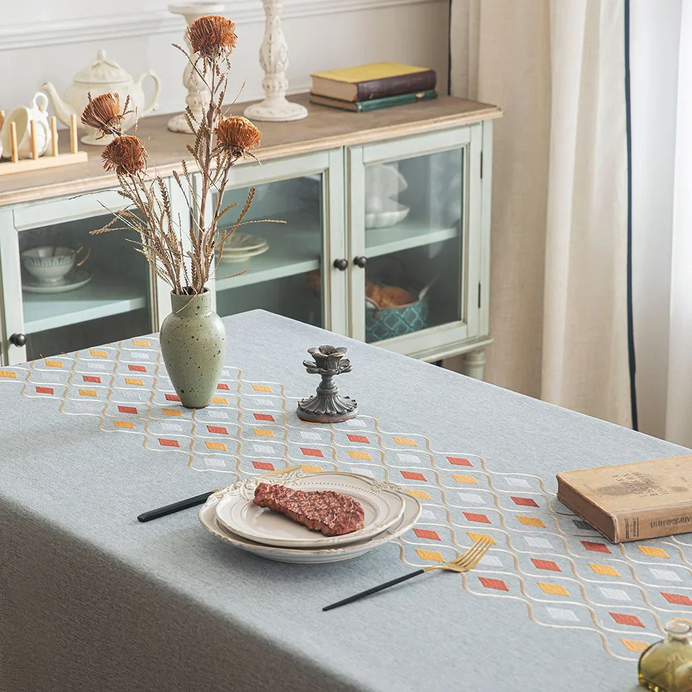 Embroidery Tablecloths Dust Proof Table Cover, Embroidery Flower Tassels Pattern Table Cloths,For Dinning Party Wedding Decor