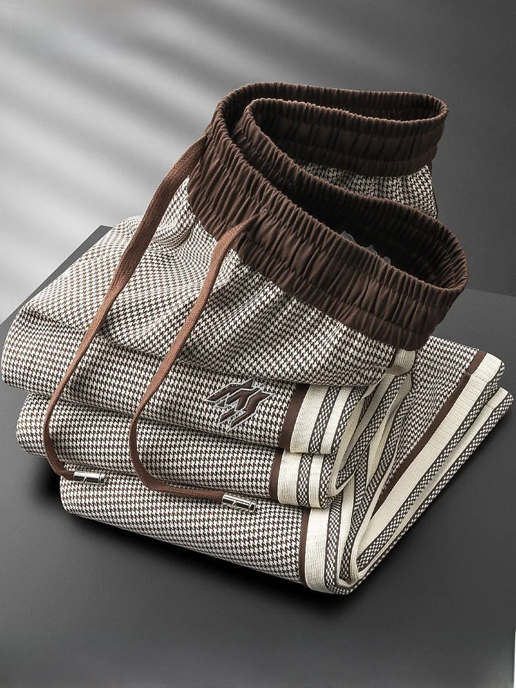 

Summer Thin Ice Silk Colored Weave Casual Sports Pants Men's Color Blo Side Strap Wide Leg Straight Tube Sweat Pants