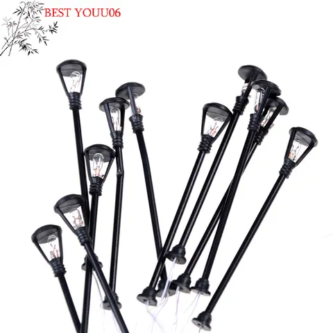 (YOUU06)10pcs Model Garden Lamp Miniature Scale 1:100 Black Model Layout Single Head Light Lamppost Landscape Light Decoration