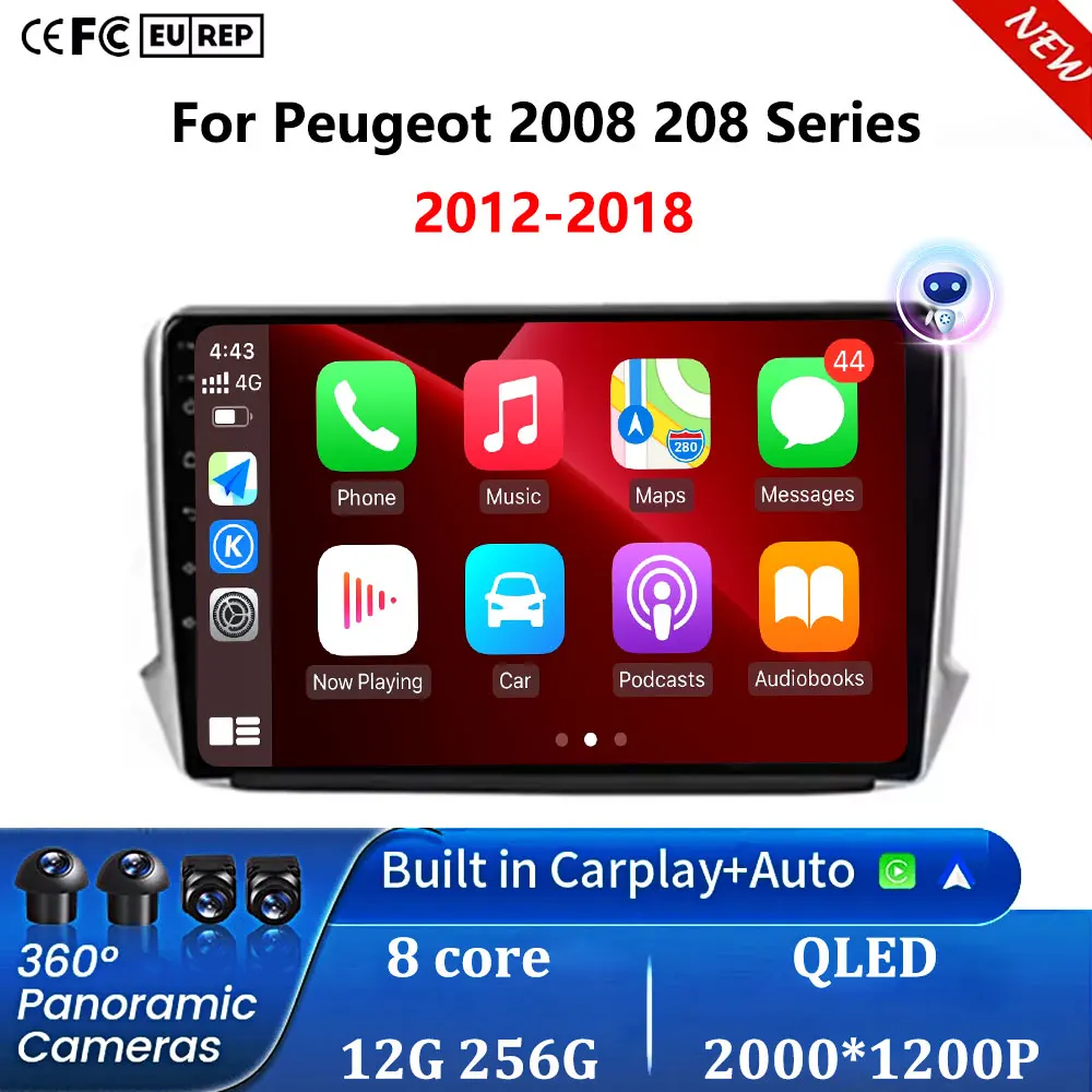 9 Zoll Carplay Android 16 DSP Autoradio Auto Stereo Player WiFi GPS Navigation für Peugeot 2008 208 Serie 2012–2018