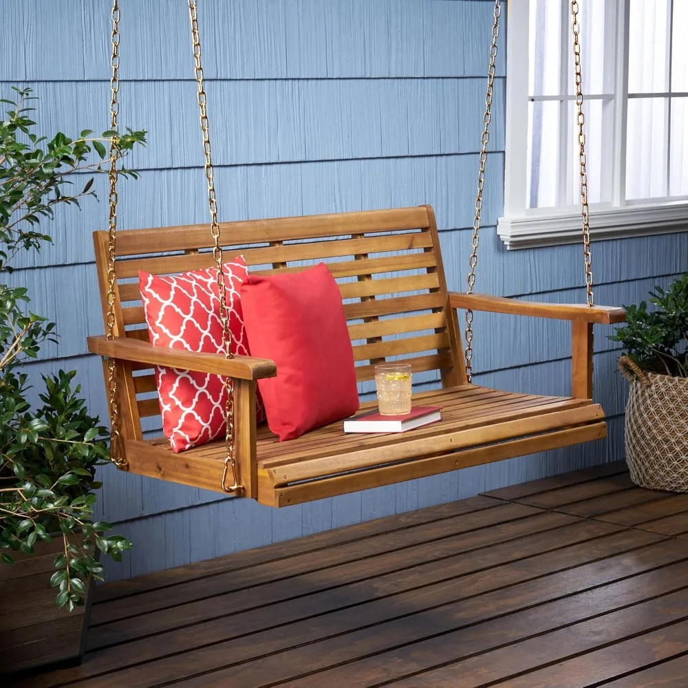 

Porch Swing , Classic Slat Design Hanging Chair with Durable Acacia Frame, Water-Resistant Outdoor Swing Bench with Hanging