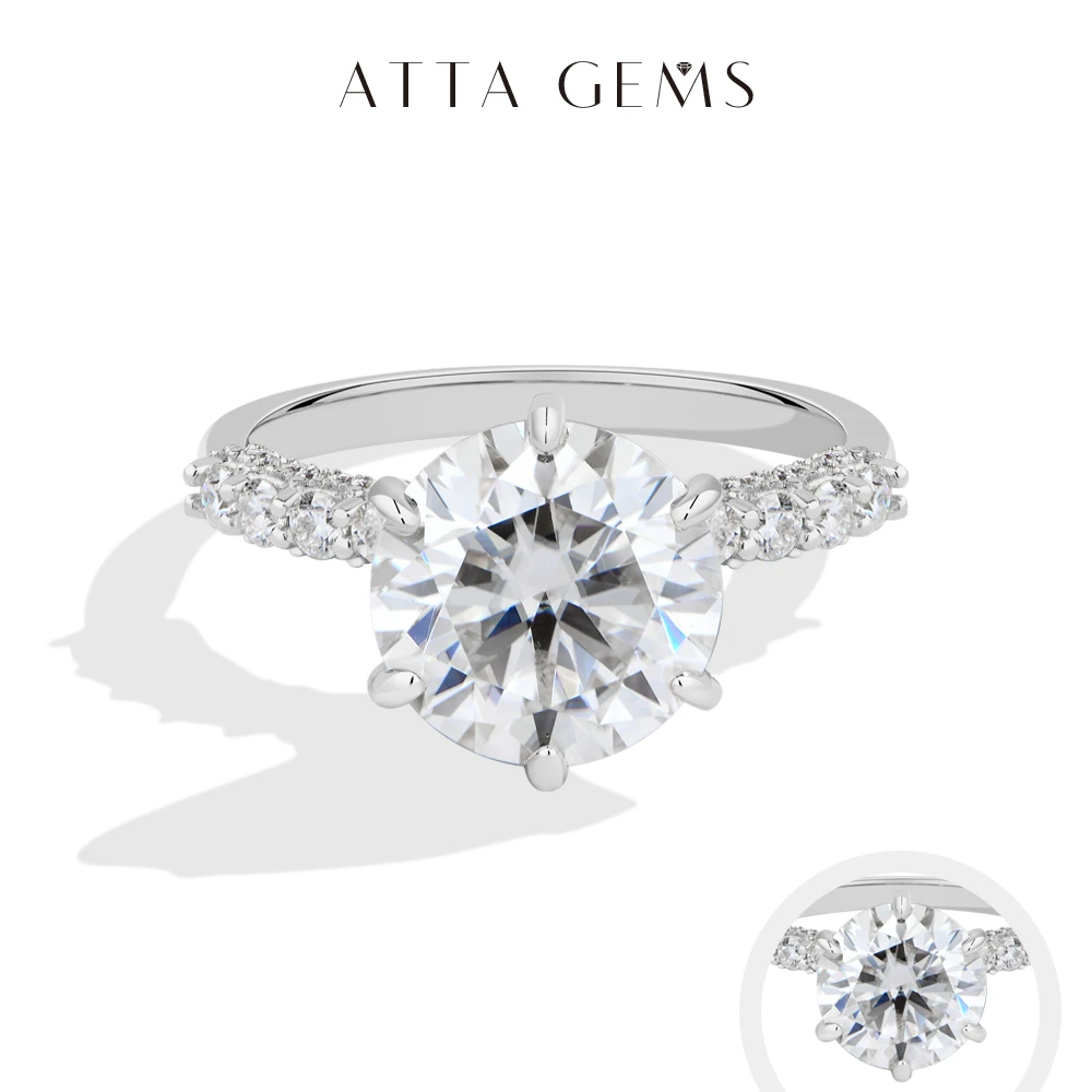 

ATTAGEMS Classic 4CT Round Brilliant Moissanite Rings Pave Band 925 Silver Engagement Wedding Band for Women Jewelry Gift Choice