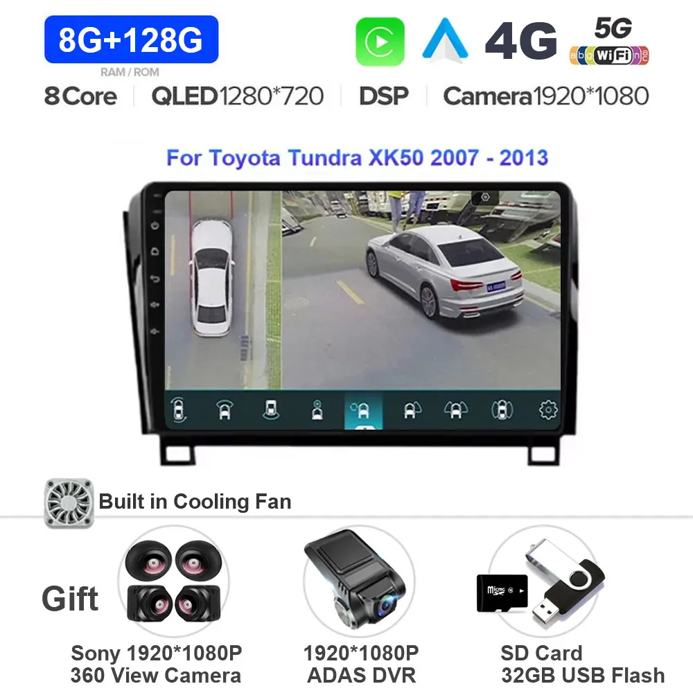 Android 15 Voor Toyota Tundra XK50 2007-2013 Sequoia XK60 2008-2017 Carplay Auto Radio Multimedia Video speler 5G WIFI