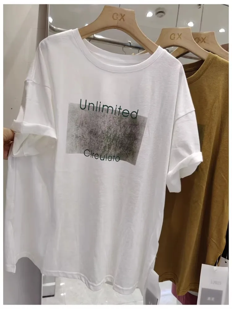 

Retro Chic Pure Cotton Ort Sve Oversize T-irt Women's Loose Top Korean Sle Round Ne Commute Faion Trend Y2k Clothes Vintage