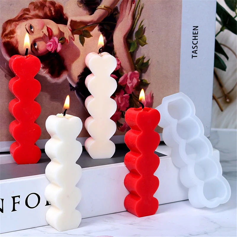 1pc 5-Connected Heart Candle Silicone Mould DIY Drip Gel Moulds Atmosphere Ambiance For Wedding Party Making