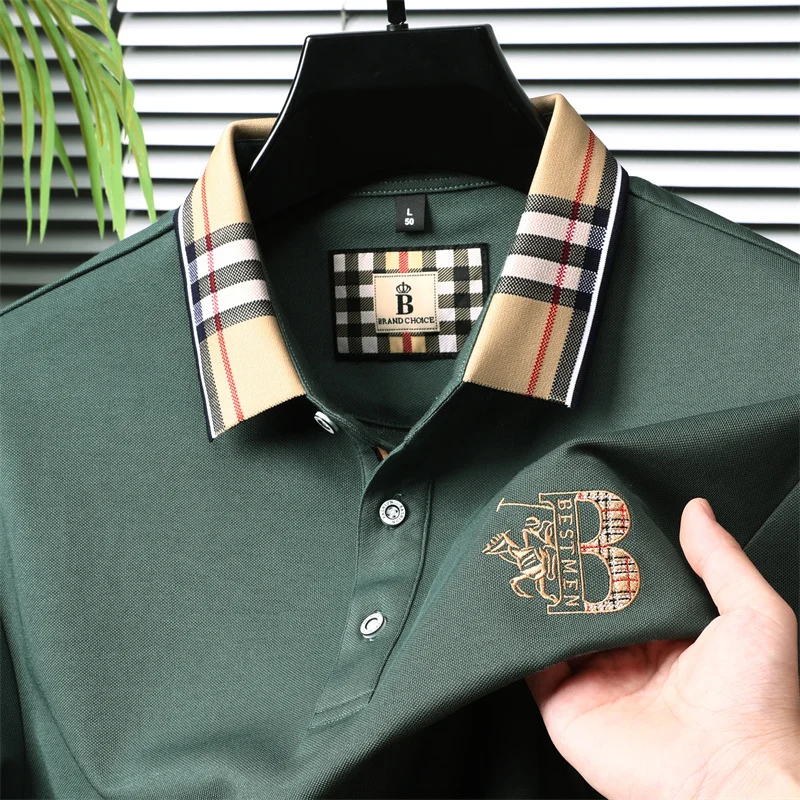 Modisches, hochwertiges, besticktes Herren-Polohemd aus Baumwolle, Herbst-Revers-T-Shirt in Kontrastfarben, lässige, vielseitige Herrenbekleidung – Detail 10
