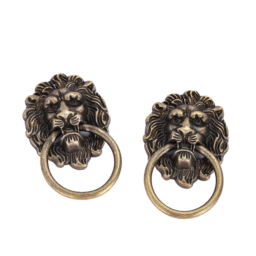 2pcs Metal Copper Material Gold Color Fierce Lion Image Cabinet Door Pull Ring Jewelry Box Clasp DIY Home Accessories Items
