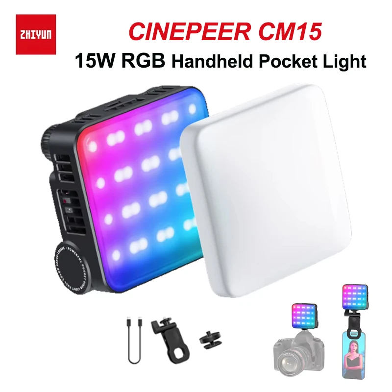 ZHIYUN CINEPEER CM15 15W RGB Photography Light 2500K-10000K Handheld Portable Pocket LED Lamp for Youtube Outdoor Video Shooting