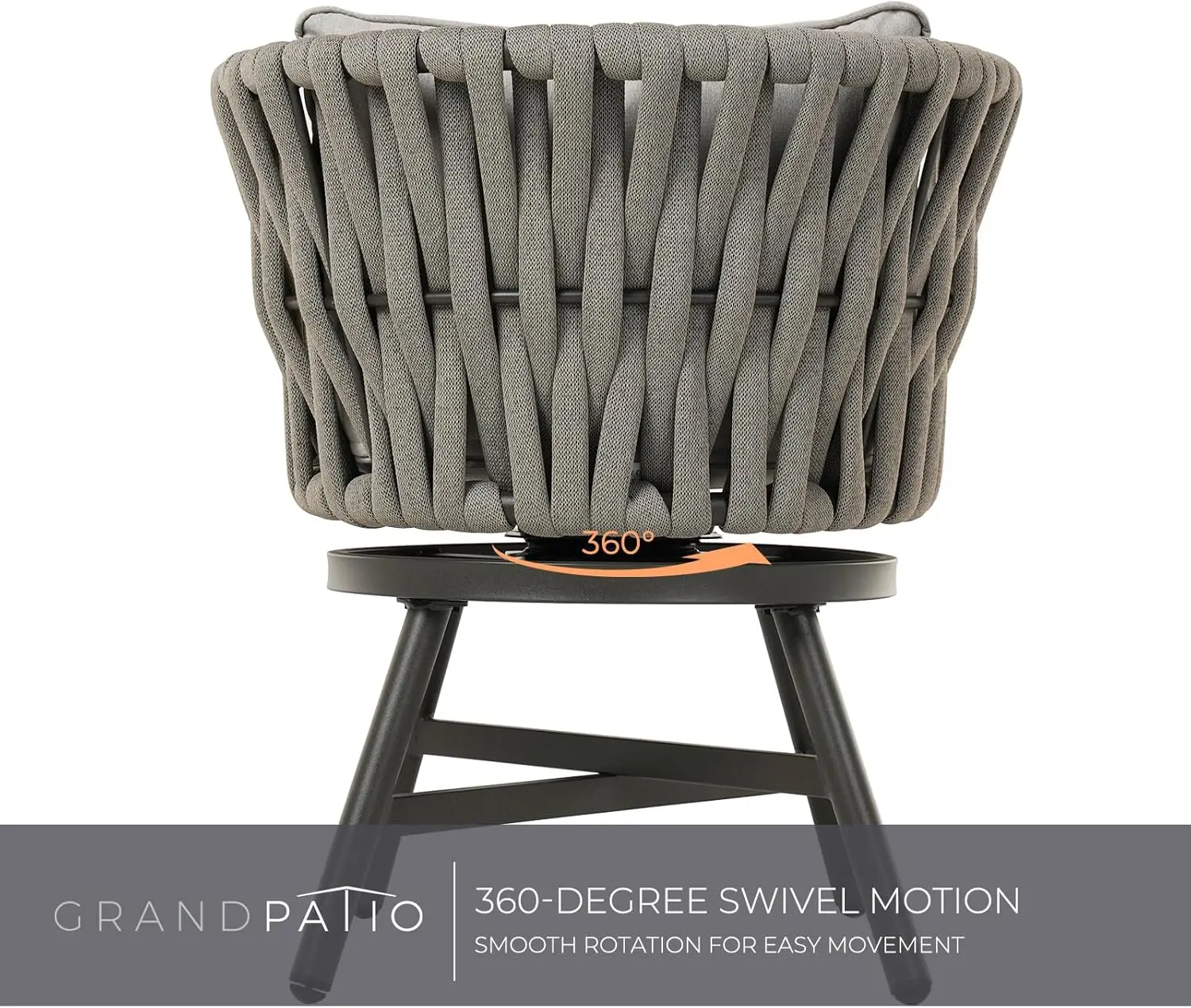 Esszimmerstuhl-Set, 3er-Set, drehbare Seilsessel mit Kissen und rundem Beistelltisch mit Fliesentischplatte, Korbgeflecht