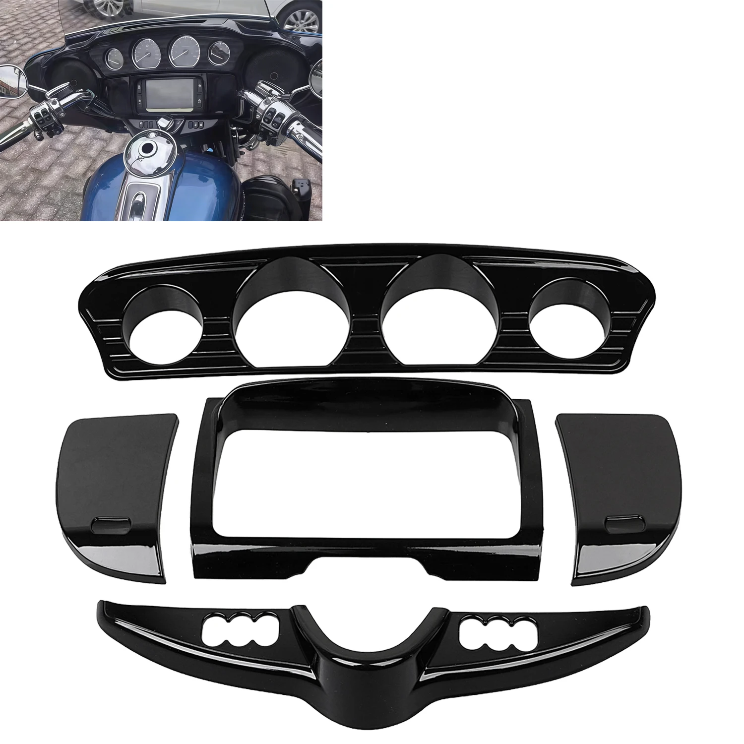

Motorcycle For Harley 2014-2023 Electra Street Tri Glide Ultra Limited FLHTK Gauge Stereo Switch Panel Cover Kit Gloss Black