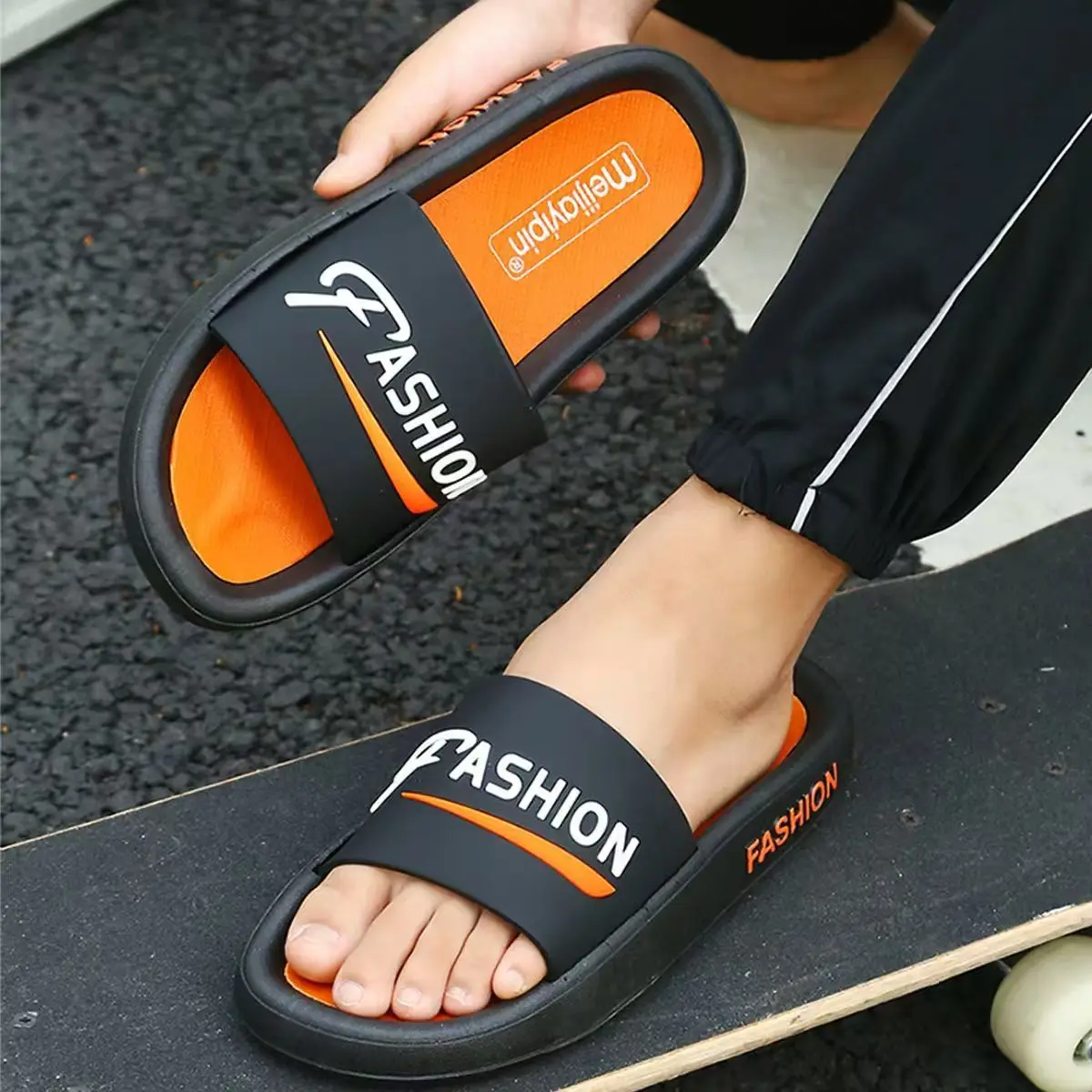 Men Summer New Big Size One Word Slippers Soft sole Non Slip Anti Odor Home Slippers Bathroom Slippers Outdoor Beach Slippers