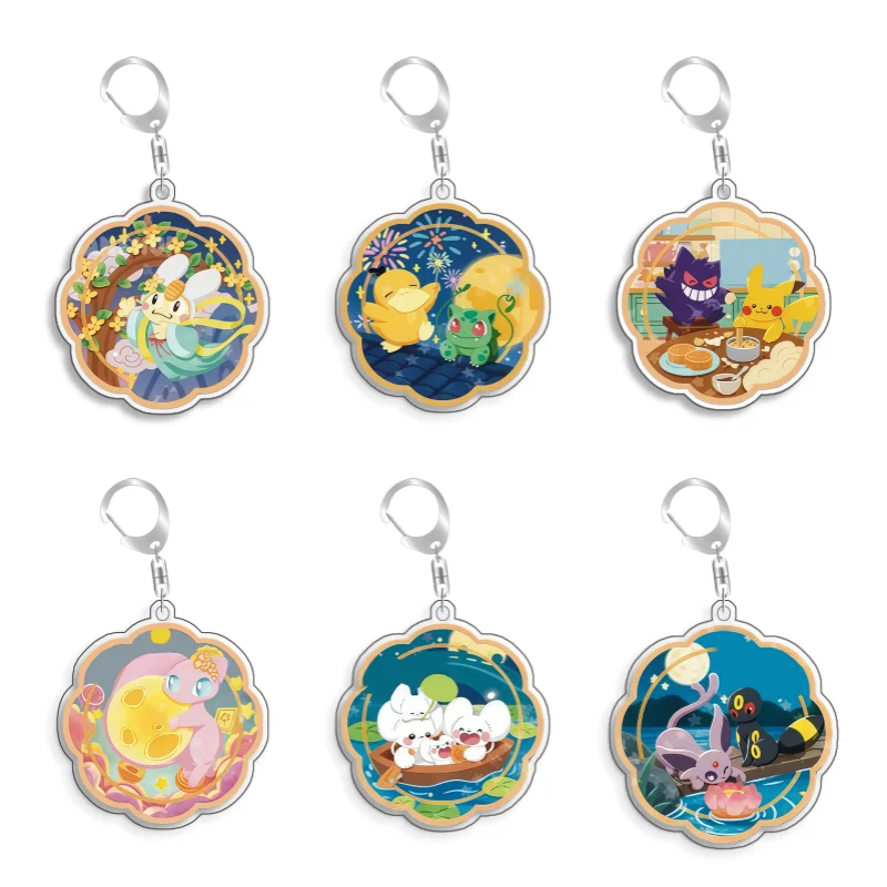 For Pokemon Elf Qikchu Bulbasaur Psyduck Gengar Espeon Acrylic Selfmade Fashion Cute Cartoon Anime Keychain Pendant Toy Gift 5cm