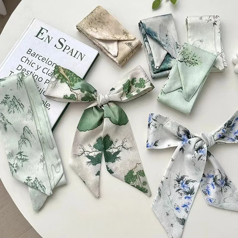 Silk Bow Minimalist Silk Scarf Band Cute Chic Boho for Women, Vintage Bohemian Silk Scarf Wrap, Neck Head Daily Travel Gift