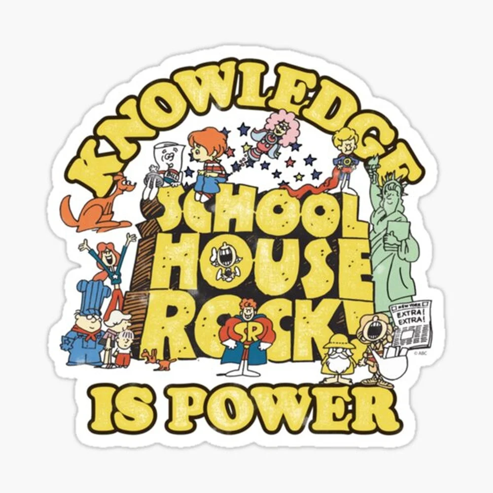 Schoolhouse Rock Knowledge Is Power Logo Group Sticker for Laptop Decor Bedroom Car Cute Cartoon Art Fashionable Public Suitcase