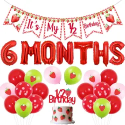 Strawberry Half Birthday Decor It’s My 1/2 Birthday Banner 6 Months Balloons Cake Topper for Girls 1/2 Birthday Party Supplies