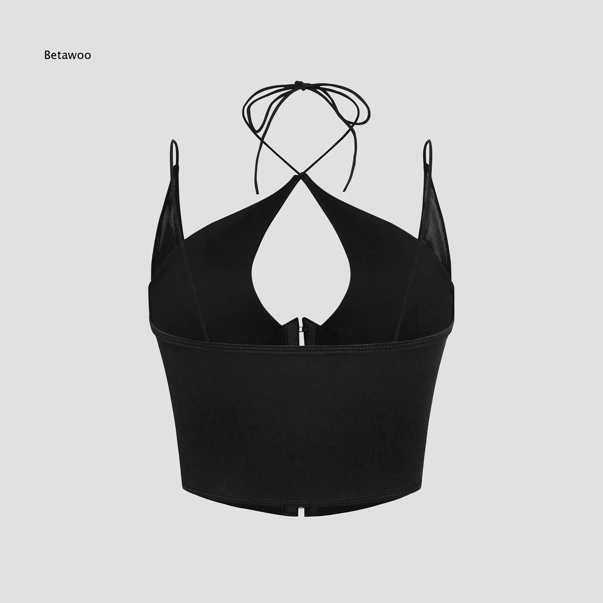 Women Solid Color Halter Mesh Sheer Camisole Vest Street Style Slim Fit Sleeveless Top For Creating Attractive Look For Party A