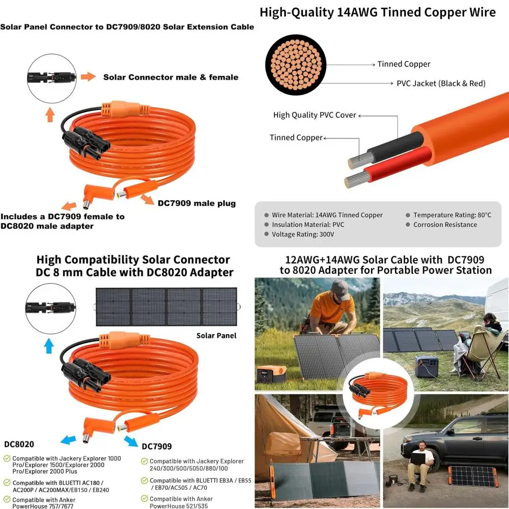 

Кабель-адаптер постоянного тока 8 мм, 30T, с медными жилами 12AWG/14AWG, универсальный зарядный кабель для интенсивного использования, идеально подходит для автодомов, активного отдыха, кемпинга