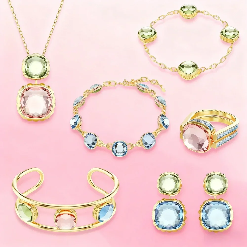 

2025 Trendy Jewelry High-end Design Necklace Pendant Earrings Bracelet Jewelry Set Dopamine Color Scheme Simple and Generous