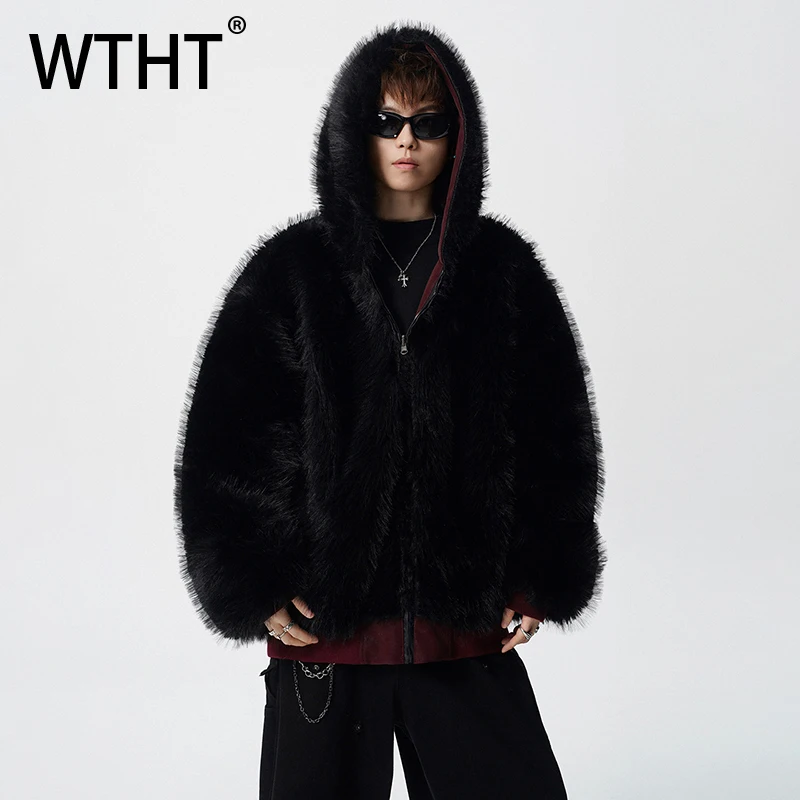 

WTHT Trendy Men's Wear Inside Out Keep Warm Coats Fashion 2026 Spring Fashion American Style Hooded Faux Fur Jackets Male 2A2690