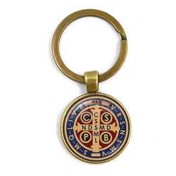 Saint Benedict Medallion Fashion Keychian Pendant Catholic San Benito Glass Dome Keyring Jewelry Gifts