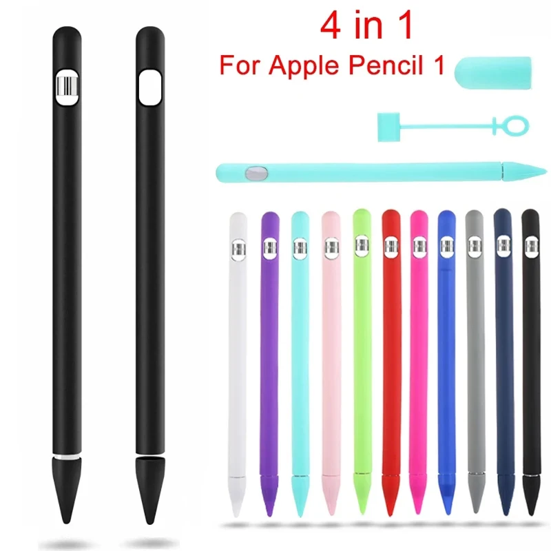 

Cover For IPad Tablet Touch Pen Stylus Protective Sleeve Case Four In One Colorful Soft Silicone Cover For Apple Pencil 1st gen