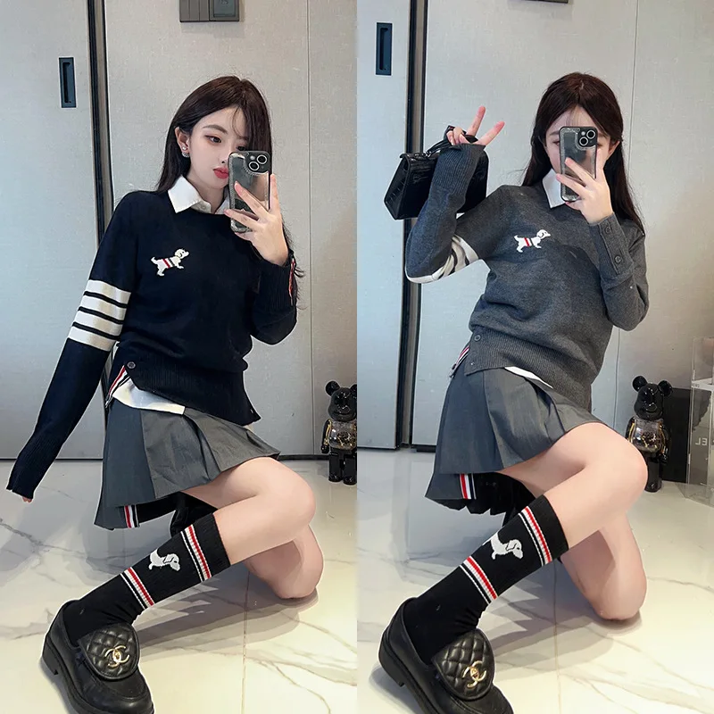 

Женский вязаный топ Long Sve с милой собачкой, новинка 2023, возрастной дизайн, универсальная корейская версия, верхний трикотаж