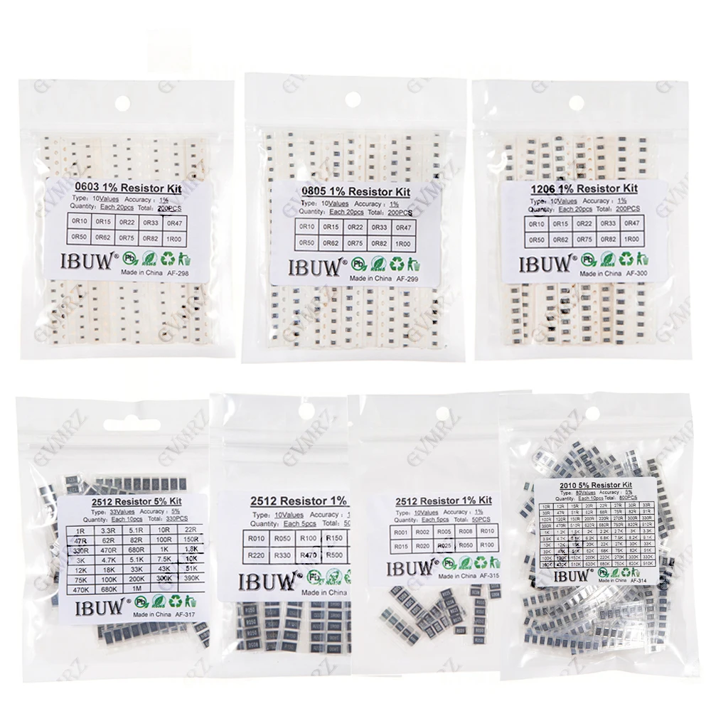 0201 0402 1% 5% SMD Widerstand Sortiment-Kit 1R-1M 10K 100K 1K 100R Widerstands-Set DIY 0603 0805 1206