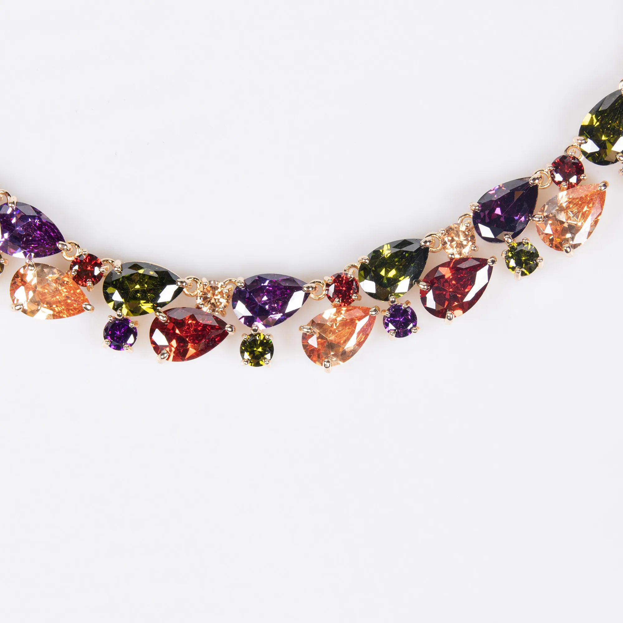 Luxury Summer Graduation Translucent Ladies Multicolour Jewellery Necklace Earrings Zirconia Set Party Wedding Accessories M-341