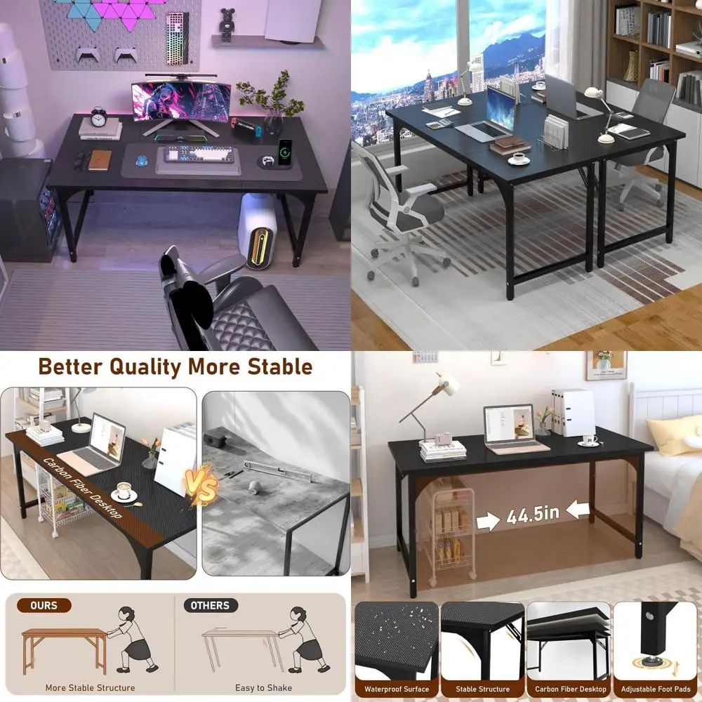 

47 Carbon Fiber Top Large Home Office Desk with Metal Frame, Black, Ideal for Gaming, Studying, and Working from Home