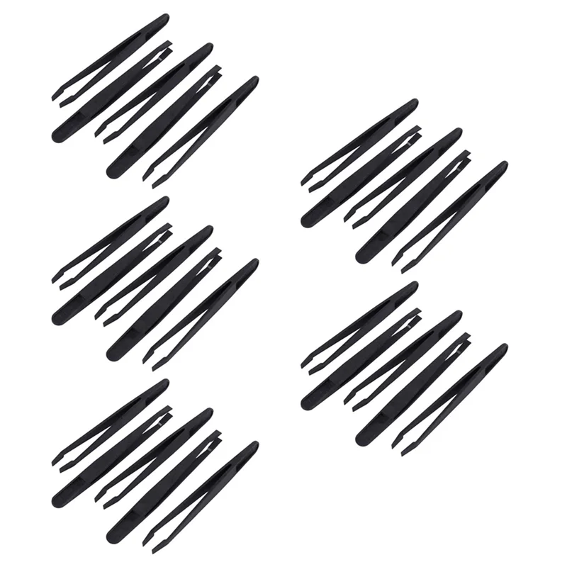 AB46-25 Pcs 수동 도구 검정색 플라스틱 플랫 팁 정전기 방지 핀셋 12Cm 길이
