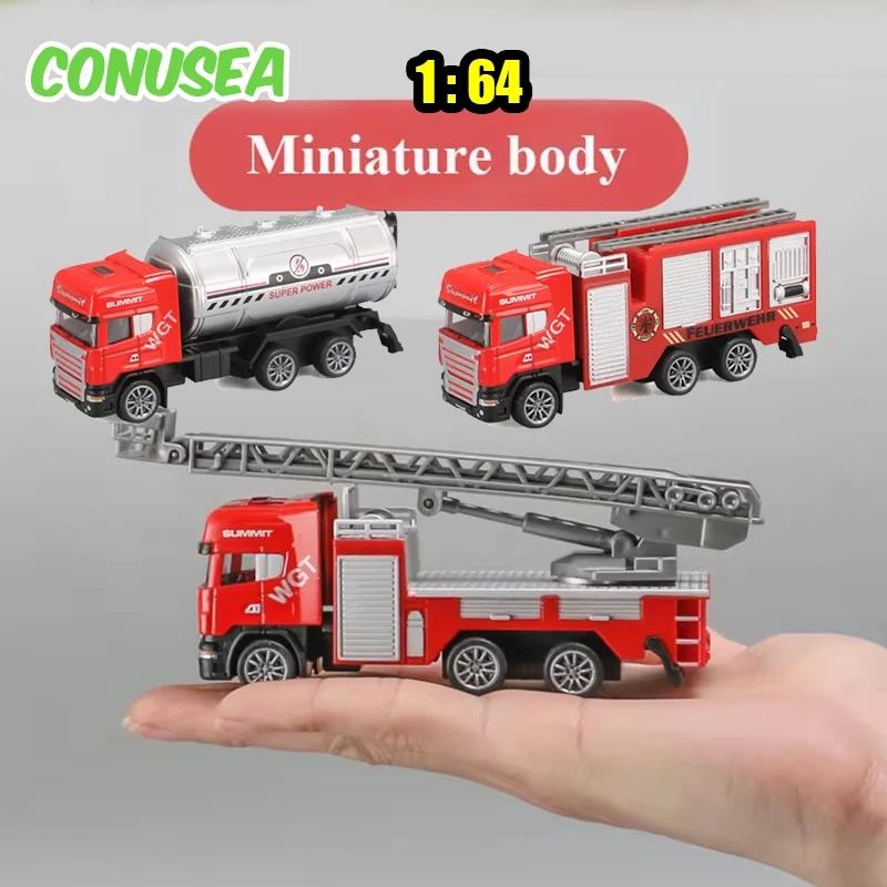 1:64 Alloy Fire Truck Diecast Fire Ladder Rescue Truck Miniature Metal Vehicle Model Collection Toys for Boys Children's Kids