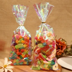 50pcs 10*24cm Rainbow Cellophane Bags - Holographic Party Favor Bags for Gifts, Goodies, and Events - Perfect for Birthdays